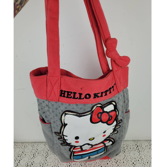 Sanrio Hello Kitty Grey Red Hearts Early 2000s Tote Bag Purse Red & Grey - Picture 5 of 6